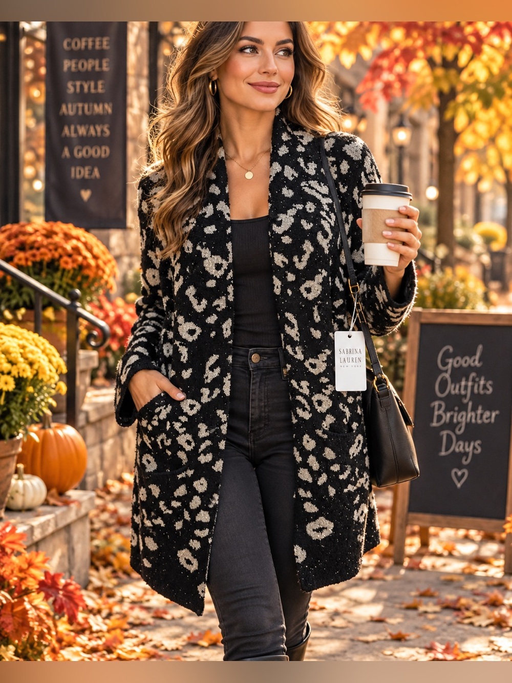 Black & Cream Leopard Knit Coat